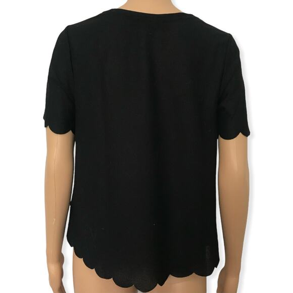 Topshop Black Scalloped Frill Tee Blouse 8 - Picture 5 of 7